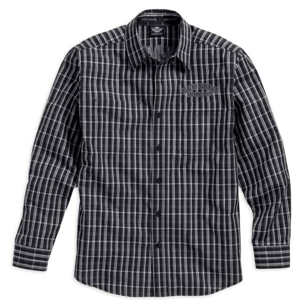 Harley Davidson LS Flames Black/White Plaid Button Down Shirt XL
